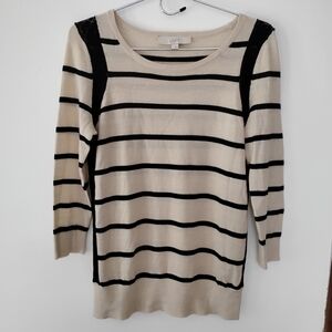 LOFT Cream and Black Striped Knit Top
